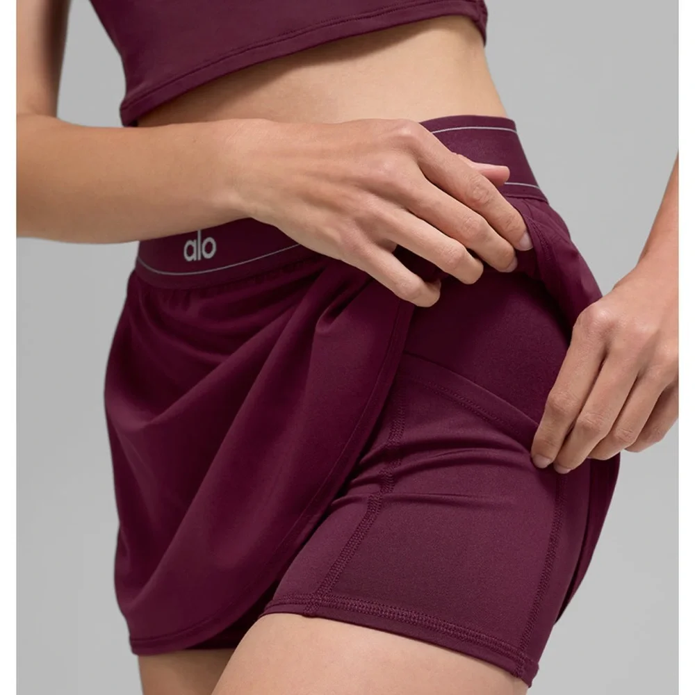 💜ALO💜 BURGUNDY Match Point Tennis Skirt - Picture 5 of 8